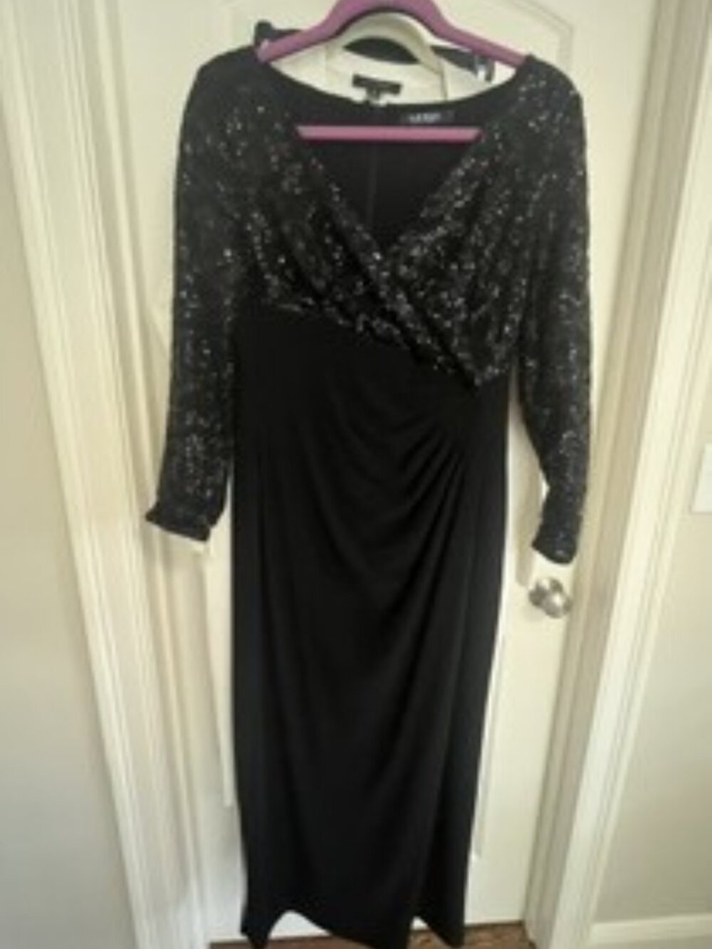 Lauren Ralph Lauren Black V-Neck Evening Gown Long Sleeve